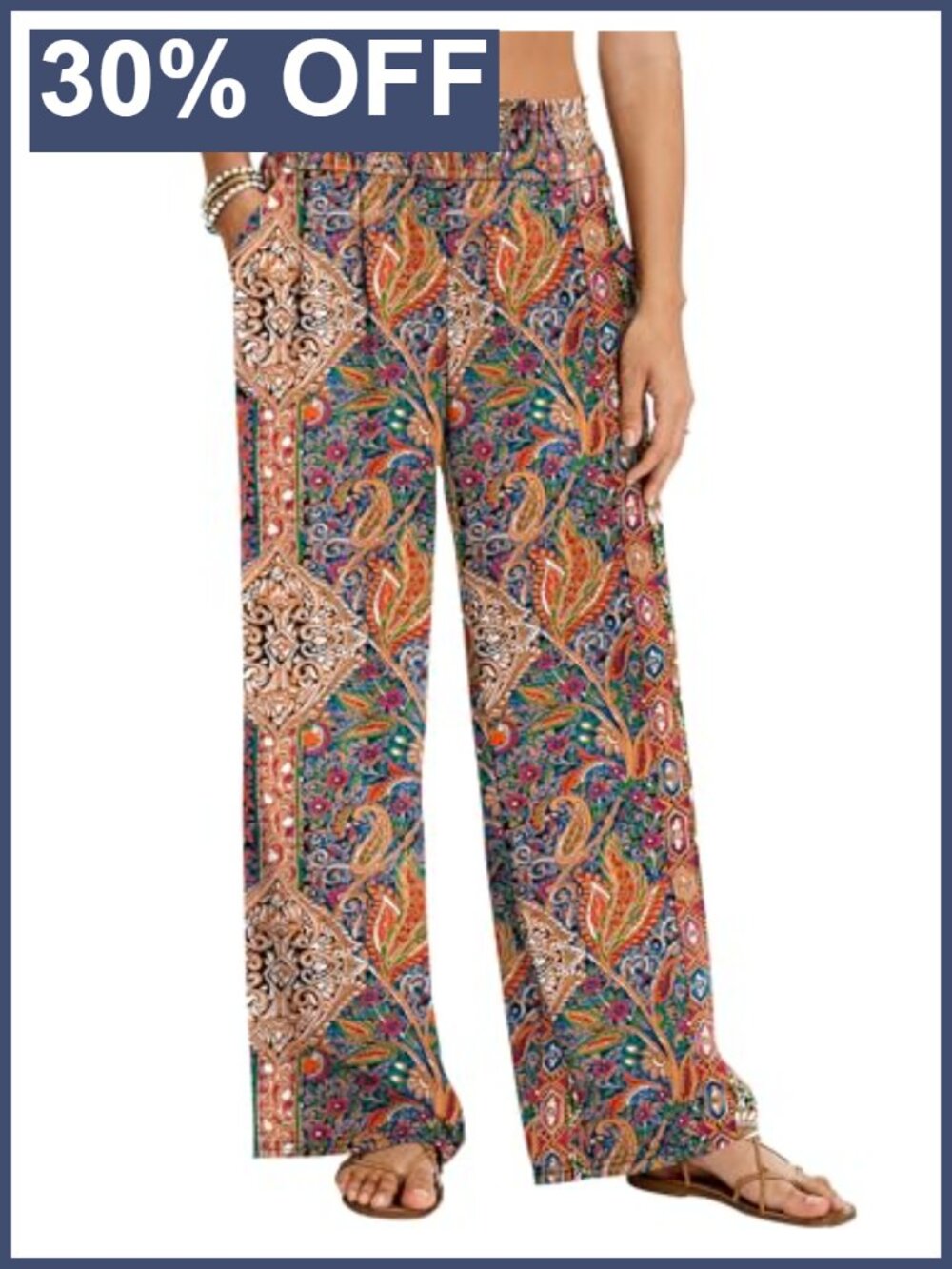 LOMON Palazzo Pants Women Wide Leg Flowy Beach Vacation Trousers Pockets